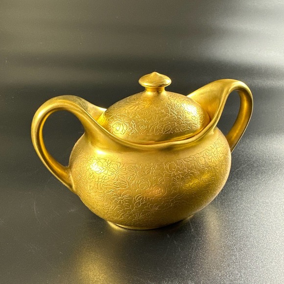 Vintage Osborne Chicago Fine China Sugar Bowl 24 K Gold Plated Etched Signed - Picture 1 of 12